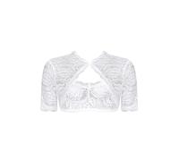 Freebily Women's Lace Sleeves Crop Tops Basic 3/4 Length Arm Shaper Vest Crop Shirt Blouses D-White 4XL
