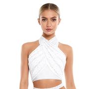 Freebily Women's Latin Belly Dance Costume Halter Neck Dance Top Salsa Samba Dancing Crop Top Lyrical Dancewear White S