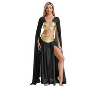 Freebily Womens Queen Cleopatra Costume Egyptian Greek Ancient Roman Outfit Crop Top With Chiffon Skirts Black S