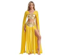 Freebily Womens Queen Cleopatra Costume Egyptian Greek Ancient Roman Outfit Crop Top With Chiffon Skirts Gold M