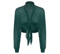 Freebily Womens Sheer Long Sleeve Bolero Shrug Cardigan Chiffon Self-Tie Front Shawls Cropped Shrug Coverups Dark Green One Size