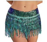 Freebily Women's Sparkly Sequins Tassel Mini Shorts Belly Latin Dance Shorts Rave Dance Hot Pants Green L