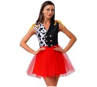 Freebily Womens Vintage Circus Clown Fancy Dress Costume Red with Skirt Adult Dress Up Costumes Clown Cosplay Dress Black Red XXL