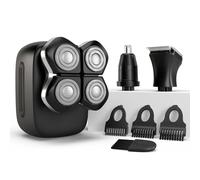 Freebird FlexSeries Pro Electric Head & Body Shaver - Mens Cordless Rechargeable Wet/Dry Skull Bald Head Back & Groin Waterproof Razor with Rotary Blades, Clippers, Nose Trimmer, Brush, Massager