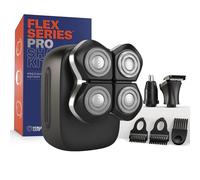 Freebird FlexSeries Pro Electric Head & Body Shaver - Mens Cordless Rechargeable Wet/Dry Skull Bald Head Back & Groin Waterproof Razor with Rotary Blades, Clippers, Nose Trimmer, Brush, Massager