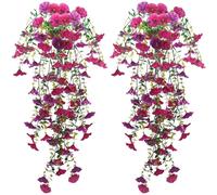 FreeBiz 2PCS Artificial Hanging Flowers 76cm Realistic Fake Plants Outdoor Morning Glory Artificial Flowers Indoor Fake Trailing Plants UV-Resistant Hanging Baskets for Home Garden Patio Wedding Decor