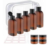 FreeBiz Travel Bottles for Toiletries 13 PCS 100ml Leak Proof Plastic Small Bottles with Lids Empty Travel Pots TSA Approved Travel Size Toiletries Bottle(Brown)
