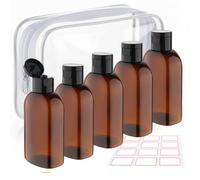 FreeBiz Travel Bottles for Toiletries 5 PCS 100ml Leak Proof Plastic Empty Small Bottles with Lids Durable Containers TSA Approved Travel Size Toiletries Bottle(Brown)