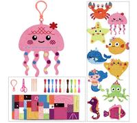 FREEBLOSS 10 Set Beginners Cross Stitch Kit Marine Animal Cross Stitch Projects Fun Needlework Practice Embroidery Kit with 10 Colors of Flosses Felt Fabric Cloth