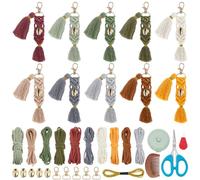 FREEBLOSS 10 Set DIY Macrame Keychain Kit for Beginners Golden Cowrie Macrame Hanging Ornament Boho Keychain Making Kit with Enough Cotton Cord
