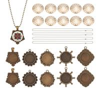 FREEBLOSS 10 Set Round Bezel Pendant Trays Necklace Blank Pendant Frame for Embroidery Vintage Tray Charm DIY Jewelry Making Kit for Necklace DIY Embroidery Necklaces Needlepoint