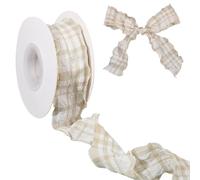 FREEBLOSS 10 Yards Plaid Ribbon Fabric Apricod Gingham Ribbon Bubble Gingham Ribbons for Gift Wrapping Card Balloon Decoration Easter DIY Crafts 1.57'' Wide
