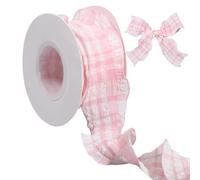 FREEBLOSS 10 Yards Plaid Ribbon Fabric Pink Gingham Ribbon Bubble Gingham Ribbons for Gift Wrapping Card Balloon Decoration Easter DIY Crafts 1.57'' Wide