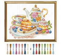 FREEBLOSS 11CT Cross Stitch Kits Afternoon Tea Stamped Full Range of Embroidery Starter Kits for Beginners Stamped Cross Stitch Wall Painting Craft Kit with Instruction, 15.8 x 19.7