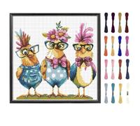 FREEBLOSS 11CT Cross Stitch Kits for Adults Cartoon Chicken Pattern Printed Cross Stitch Kits for Beginners Wall Hanging Kit Embroidery Needlepoint Kit Home Decor 45x45cm