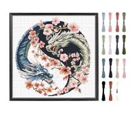 FREEBLOSS 11CT Cross Stitch Kits for Adults Chinese Dragon Pattern Printed Cross Stitch Kits for Beginners Wall Hanging Kit Embroidery Needlepoint Kit Home Decor 45x45cm