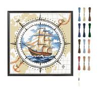 FREEBLOSS 11CT Cross Stitch Kits for Adults Sailing Ship Pattern Printed Cross Stitch Kits for Beginners Wall Hanging Kit Embroidery Needlepoint Kit Home Decor 45x45cm
