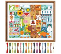 FREEBLOSS 11CT Cross Stitch Kits Four Seasons Stamped Full Range of Embroidery Starter Kits for Beginners Cross Stitch Wall Painting Craft Kit with Instruction Crossstitch Kit Adult 15.8 x 19.7