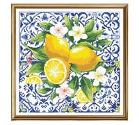 FREEBLOSS 11CT Lemon Stamped Cross Stitch Kits Embroidery Kits with Instruction Cross Stitch Wall Hanging Kit for Needlepoint Adults Wall Art Decoration 18x18in/45x45cm