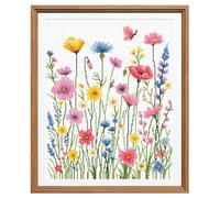 FREEBLOSS 11CT Modern Cross Stitch Kit Cross Stitch Craft Kit with Stitching Guide for Beginners Wildflowers Stamped Embroidery Set Crossstitch Wall Hanging Set 15.8x19.7inch