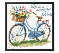 FREEBLOSS 11CT Stamped Cross Stitch Kit for Adults Beginners with Instructions Bicycle and Flower Pattern Cross Stitch Kit Embroidery Wall Art Decoration No Frame 18x18in