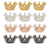 FREEBLOSS 12 Pcs Dollhouse Mini Crown Metal Mini Doll Crown 4 Colors Tiny Miniature Crowns with Stars Princess Cake Topper Dolls Headwear Accessories (Gold/Silver/Rose Gold/Black)