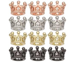FREEBLOSS 12 Pcs Dollhouse Mini Crown Metal Mini Doll Crown 4 Colors Tiny Miniature Crowns with Stars Princess Cake Topper Dolls Headwear Accessories 0.43 * 0.28"(Gold/Silver/Rose Gold/Black)