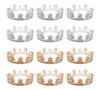 FREEBLOSS 12 Pcs Dollhouse Mini Crown Metal Mini Doll Crown Gold&Silver Tiny Miniature Crown Mini Gold Crown Mini Alloy Crown Princess Cake Topper Dolls Headwear Accessories, Age 14+