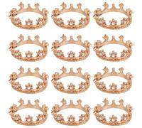 FREEBLOSS 12 Pcs Dollhouse Mini Crown Metal Mini Doll Crown Golden Tiny Miniature Crowns with Stars Princess Cake Topper Dolls Headwear Accessories 0.8 * 0.2''
