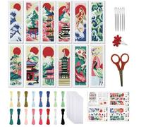 FREEBLOSS 12 Set Cross Stitch Bookmark Kit 11 CT Stamped Cross Stitch Kit DIY Embroidery Bookmark Kits for Adult Beginners with Instructions 6 x 20 cm/8" x 2.4", Japanese Architecture Pattern