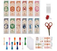FREEBLOSS 12 Set Cross Stitch Bookmark Kit Stamped Cross Stitch Kit for Beginners Embroidery Set with Instruction for Adult Twelve Constellation Symbols Patterns 8"*2.4"