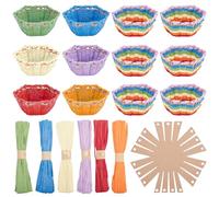 FREEBLOSS 12 Set DIY Basket Weaving Kit Hexagon Raffia Ribbon Basket Creative Basketry Kit for Students Basket Weaving Supplies for Arts and Crafts Projects Basket Activities