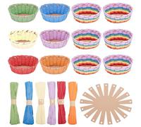 FREEBLOSS 12 Set DIY Basket Weaving Kit Oval Raffia Ribbon Basket Creative Basketry Kit for Students Paper Basket Making Kit for Adults Arts and Crafts Projects Basket Activities