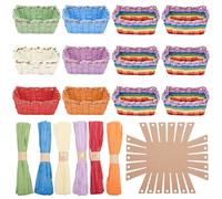 FREEBLOSS 12 Set DIY Basket Weaving Kit Rectangular Raffia Ribbon Basket Creative Woven Bowls for Adults Paper Basket Making Kit for Students Arts and Crafts Projects Basket Activities