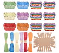 FREEBLOSS 12 Set DIY Basket Weaving Kit Square Raffia Ribbon Basket Creative Woven Bowls for Adults Basketry Kit for Arts and Crafts Projects Basket Activities