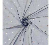 FREEBLOSS 12 Yards Glitter Tulle Fabric Rolls Blue Starry Sequin Fabric Golden Stars Sparkly Tulle for DIY Dress Skirt Crafts Wedding Backdrop Stage Decoration Navy Blue 59" Wide