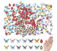 FREEBLOSS 120pcs Miniature Micro Resin Ladybug Butterfly Bee Mini Butterflies Flatback Ladybugs Miniature Dollhouse Accessories for Nail Art Micro Landscaping Decoration, 0.35~0.6"