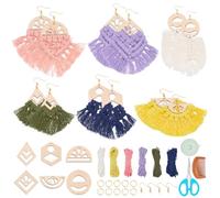 FREEBLOSS 12Pairs Boho Macrame Earring Making Kit Macrame Tassel Earrings Kit with Wooden Chips Bohemian Fringe Macrame Earrings 6 Macrame Style Macrame Kit for Beginners for DIY Jewelry Making