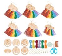 FREEBLOSS 12Pairs Boho Macrame Earring Making Kit Rainbow Color Macrame Tassel Earrings Kit Bohemian Fringe Macrame Earrings with Wooden Chips Macrame Kit for Beginners for DIY Jewelry Making