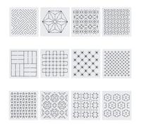 FREEBLOSS 12pc 5.5 * 5.5in Plastic Sashiko Stencils - 12 Different Geometric Embroidery Patterns for Sashiko, Hand Quilting