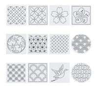 FREEBLOSS 12Pcs 5.5 * 5.5inch Plastic Sashiko Stencils Drawing Stencils Embroidery Patterns 12 Different Japanese Style Patterns Embroidery Templates for Hand Quilting