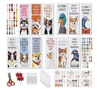 FREEBLOSS 12Pcs Cross Stitch Bookmark Kit for Adult Beginners Animal Text Pattern Stamped Embroidery Bookmark Kit with Instructions DIY Bookmarks Kits for Gift 8"x2.4"