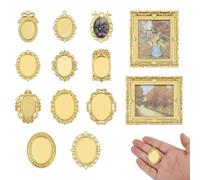 FREEBLOSS 13pcs Miniature Dollhouse Picture Frames Mini Metal Gold Frames 1:12 Tiny Oil Painting Picture Frame for Dollhouse Furniture Accessories