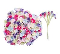 FREEBLOSS 144Pcs Mini Flowers Mulberry Paper Flowers with Stems Artificial Flower Bouquets for Scrapbooks Greeting Cards Dollhouse Decorations