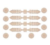 FREEBLOSS 14pcs Wood Appliques and Onlays Leaf Flower Center Side Decal Wood Rosettes Little Onlay Appliques Unpainted Round Flower Carving Craft Decals for Bed Door Cabinet Furniture