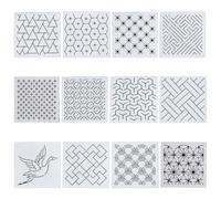 FREEBLOSS 14x14cm Embroidery Stencils - Geometric Sashiko Patterns for Hand Quilting and Embroidery - Acrylic