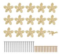 FREEBLOSS 15 Set Gold Flower Cabinet Knobs Kitchen Drawer Pulls with 2 Sizes Screws Bathroom Metal Handles for Dresser Decoration Knob of Cupboard Furniture Hardware, 2.4" L ×0.9" H