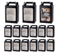 FREEBLOSS 15PCS Large Gift Box with Clear PVC Window Clear Gift Boxes for Present Transparent Gift Wrapping Box Black Gift Boxes with Transparent Window Built-In Handle, 9.8'' x 7'' x 5''
