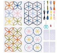 FREEBLOSS 16 Set Sashiko Embroidery Cards Daisy Patterns DIY Paper Embroidery Greeting Cards for Creative Birthday Card Making Scrapbooking Decor