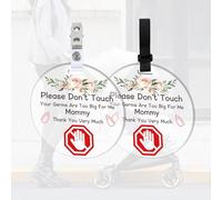 FREEBLOSS 2 Pack No Touching Baby Sign Baby Bottle No Kissing Baby Stroller Tag Please Do Not Touch Baby Sign Attention Pattern with 4 Hanging Strap and Clip for Newborn Baby Girl Boy